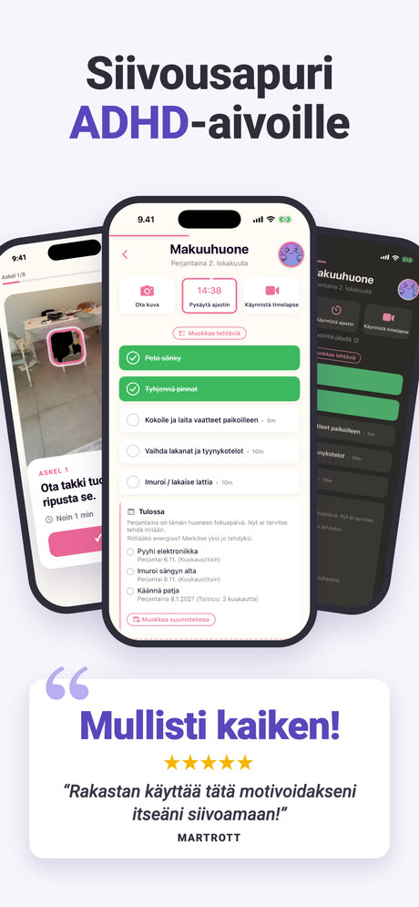 Kuvakaappaus 1 sovelluksesta ADHD Cleaning Planner